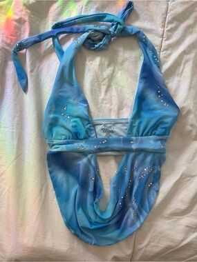 Oh Polly Blue Crystal-Embellished Halter Bandeau